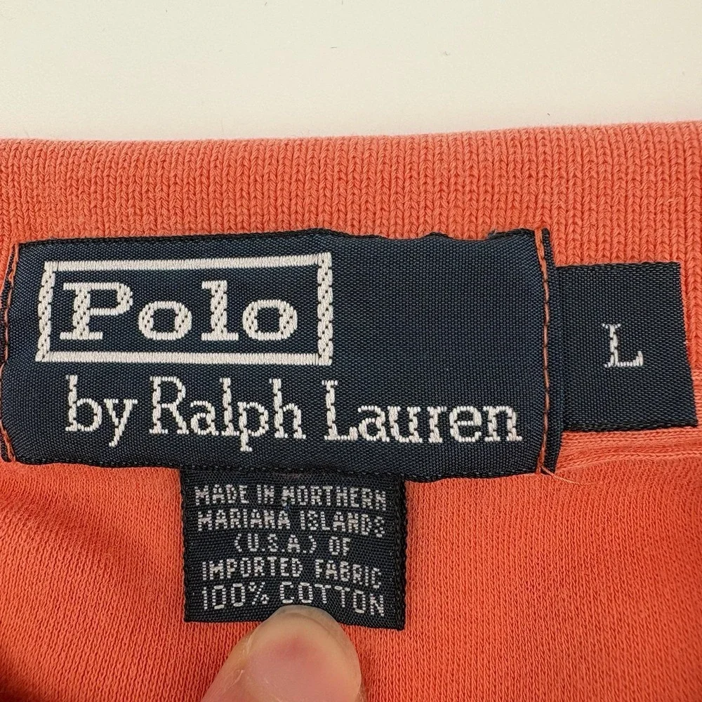 Polo Ralph Lauren Shirt Mens L Orange Cotton Vintage Pique Short Sleeve Polo